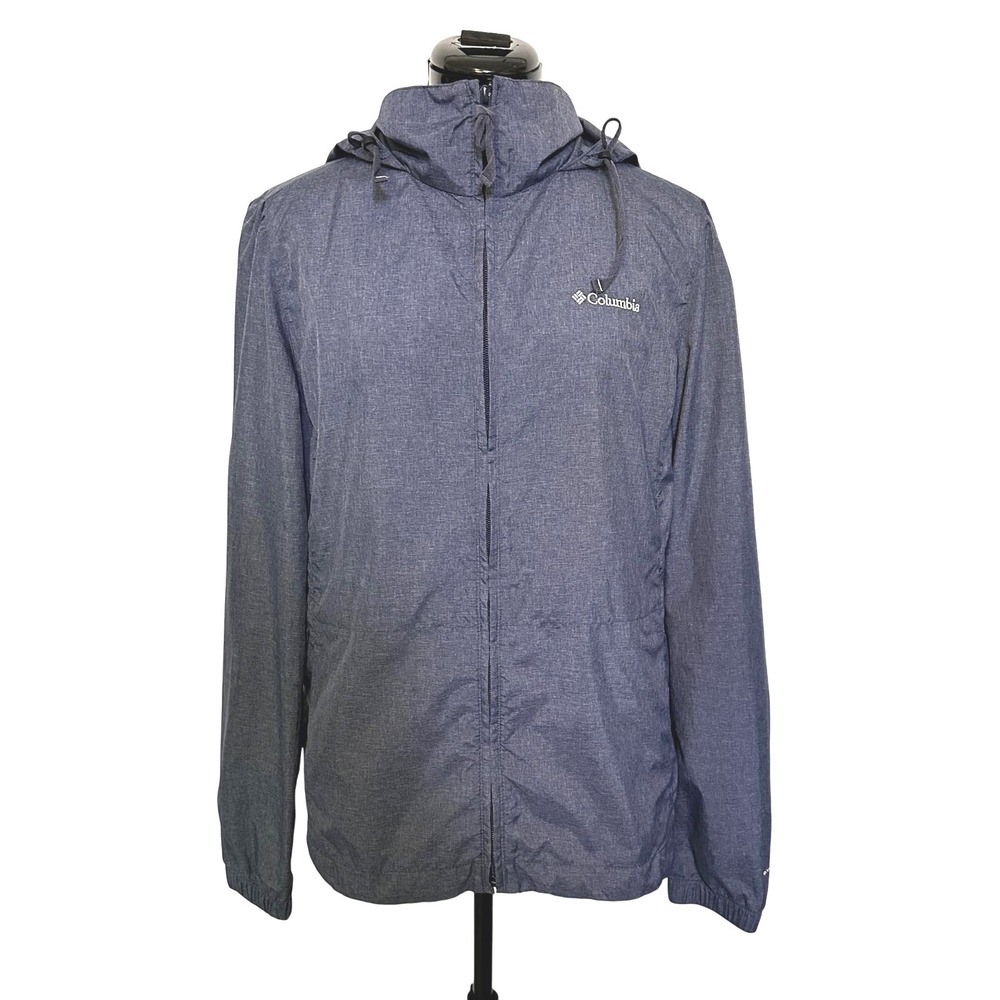 Columbia Jacket Womens Large Blue Hooded Full Zip Omni-Shade Windbreaker Outdoor